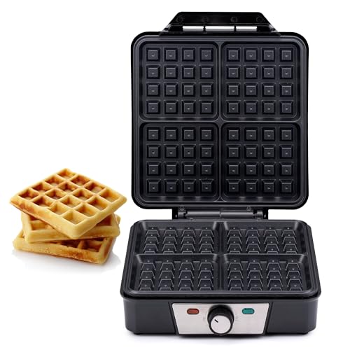 alpina Waffeleisen Belgische Waffel - Waffeln Maschine - Waffle Maker mit Antihaftbeschichtung - Belgisches Waffeleisen für bis zu 4 Waffeln - Waffelmaker 1200W - Waffeleisen Klein – Schwarz von alpina