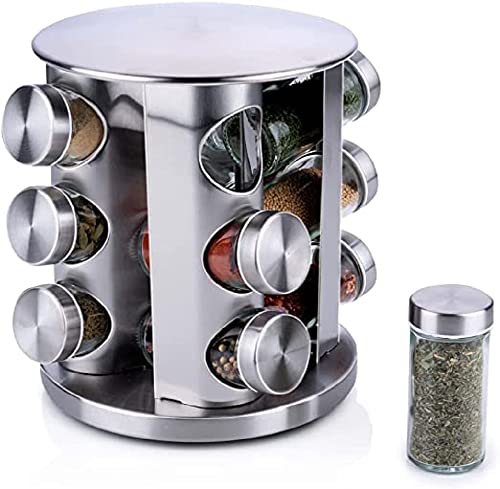 alpina. Drehbares Gewürzregal mit Gläsern - Ø 19 x 23 CM - 360 º drehbar - 12 Gläser - Edelstahl von alpina
