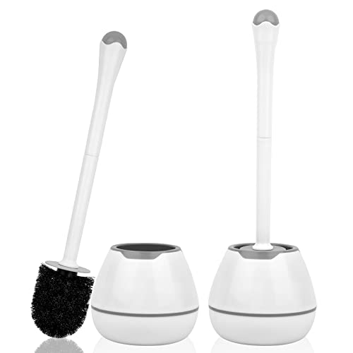 WC-Bürste und Halter, 2 Stück Toilettenschüsselbürste und Halter mit langem Griff, Kunststoffhalter leicht zu verstecken, tropfsicher, einfach zu montieren, Tiefenreinigung von alpsnow