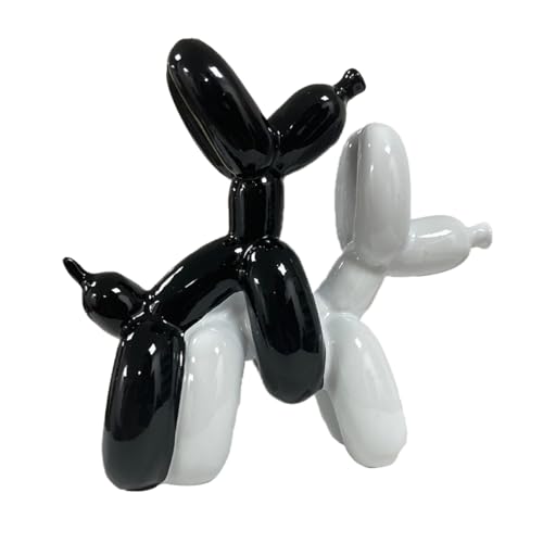 Ballon-Hundeskulptur, dekorative Statuen aus Kunstharz, modernes Design, Ballonhund für die Einrichtung von Wohnzimmer und Büro, modische Harz-Kunstfigur (Schwarz und Weiß, 10,5 x 10,5 x 3,2 cm) von alslovkar