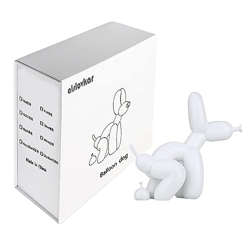 alslovkar Squat Balloon Dog Statue, Resin Sculpture Home Decor, Modern Desk Office Home Decoration Accessories for Living Room Animal Figures (Painted-White) von alslovkar