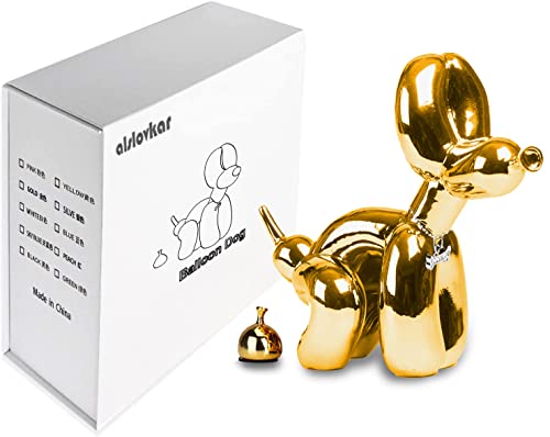 alslovkar Squat Balloon Hund Statue, Harz Skulptur Home Decor, Moderner Schreibtisch Büro Home Dekoration Zubehör für Wohnzimmer Tierfiguren (Galvanisiertes-Gold,21,8x21,8cm) von alslovkar