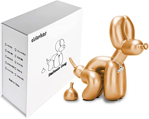 alslovkar Squat Balloon Hund Statue, Harz Skulptur Home Decor, Moderner Schreibtisch Büro Home Dekoration Zubehör für Wohnzimmer Tierfiguren (Lackiert-Gold,21,8x21,8cm) von alslovkar