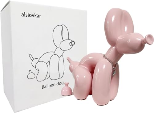 alslovkar Squat Balloon Hund Statue, Harz Skulptur Home Decor, Moderner Schreibtisch Büro Home Dekoration Zubehör für Wohnzimmer Tierfiguren (Lackiert-Rosa,21,8x21,8cm) von alslovkar