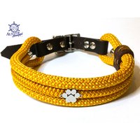 Halsband Tauhalsband Für Hunde, Länge Nach Wunsch, Verstellbar Tau Mit Leder, Kletterseil, Gelb Orange von alsterstruppi
