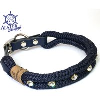 Hundehalsband Tauhalsband Blau Silber Mit Strass Marke Alsterstruppi Leder Verstellbar Sehr Edel, Hochwertig von alsterstruppi