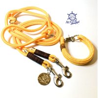 Leine Halsband Set Gelb Mit Leder Getakelt, Verschluss Karabiner Und Ring Leine Halsband Set Gelb Mit Leder Getakelt, Verschluss Karabiner Und Ring von alsterstruppi