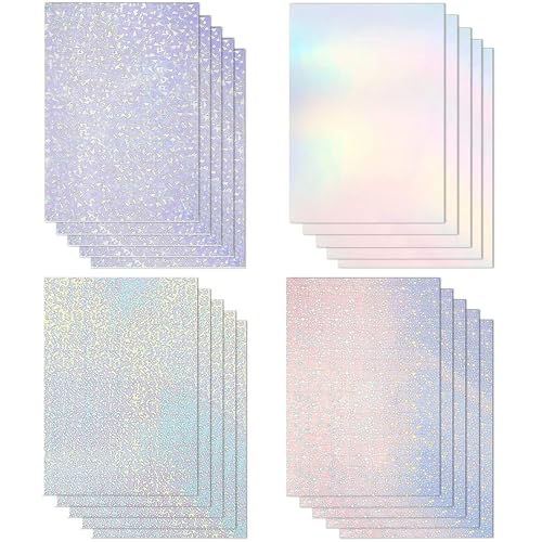 alwaiiz 20 Stück Holographische Aufkleber Transparent, Selbstklebend und Wasserfest Hologramm Papier A4, Geeignet für die Handdekoration (4 Designs) von alwaiiz