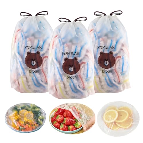 alwaiiz 300 Stück Frischhaltebeutel, Frischhaltefolie mit Gummizug, Einweg Abdeckhauben, Geeignet für die Lagerung von Lebensmitteln und Picknick im Freien von alwaiiz