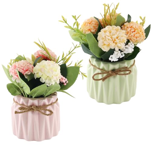 alwaiiz 2 Stück Künstliche Blumen im Topf, Kunstblumen mit Vase, Geeignet für die Dekoration von Häusern, Hochzeiten und Partys, Rosa, Grün von alwaiiz