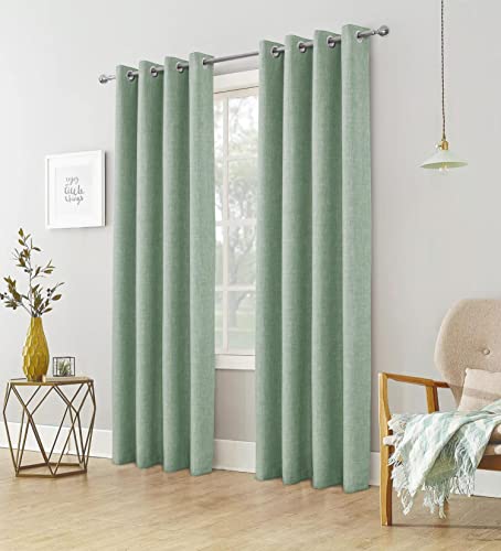 always4u Blickdichte Gardinen Verdunkelungsvorhang mit Ösen, Elegente Vorhang für Wohnzimmer Modern Schallschutz, Nilgrün, 245x140cm 2er Set von always4u