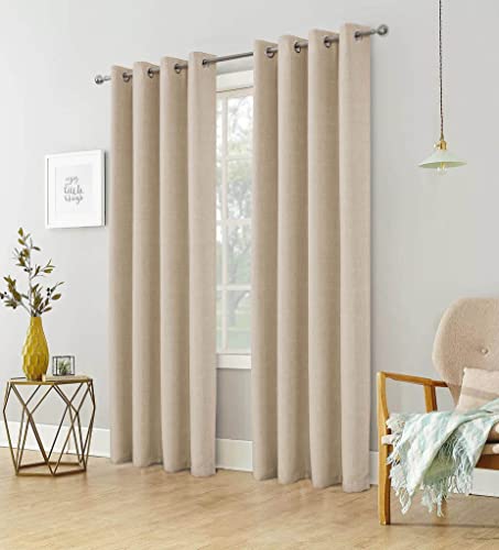 always4u Vorhang Blickdicht 100% mit Ösen, Elegente Gardinen Wohnzimmer Modern Abdunkelnde Vorhänge Schallschutz Schlafzimmer Fenster, Beige 160x137cm 2er Set von always4u