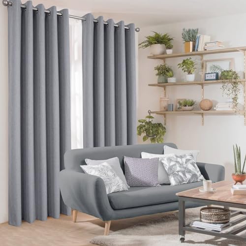 always4u 100% Blickdicht Gardinen Verdunklungsvorhänge in Leinenoptik, Einfarbig Thermovorhang mit Ösen für Wohnzimmer und Schlafzimmer, Kälteschutz Wärmeisolierend, Grau 140x260cm 2er Set von always4u