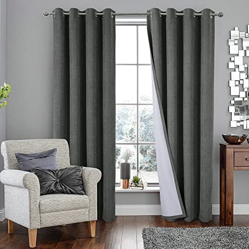 always4u 100% Blickdicht Vorhang Elegante Gardinen Verdunkelung Schallschutz mit Ösen Thermogardinen Wärmeisolierend für Schlafzimmer und Wohnzimmer, 175x140cm, Grau, 2er Set von always4u