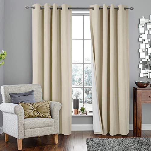 always4u 100% Blickdicht Vorhang Elegante Gardinen Verdunkelung Schallschutz mit Ösen Thermogardinen Wärmeisolierend für Schlafzimmer und Wohnzimmer, 245x140cm, Beige, 2er Set von always4u