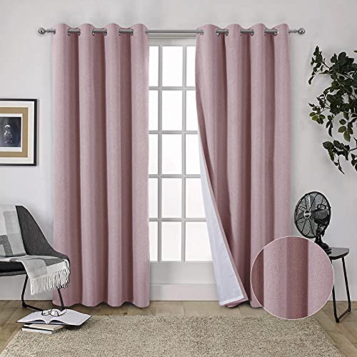 always4u 100% Blickdichte Gardinen mit Ösen aus Leinen Vorhang Elegant für Wohnzimmer Kälteschutz, Rosa 245x140cm 2 Set von always4u