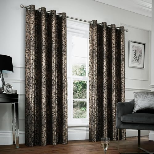 always4u 100% Blickdichter Verdunkelungsvorhang mit Golddruck 2er Set, Gardinen mit Ösen aus Samt, Thermovorhänge für Schlafzimmer Wohnzimmer Küche,Kälteisolierend, Schwarz,140x260cm von always4u