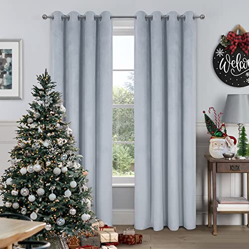 always4u 100% Vorhang Blickdicht Samt, Gardinen Wohnzimmer Modern, Verdunkelung Schallschutz Sonnenschutz, für Balkontür Kinderzimmer, Stoff sehr weich knitterfest, Silber 245x140cm 2er-Set always4u 100% Vorhang Blickdicht Samt, Gardinen Wohnzimmer Modern, Verdunkelung Schallschutz Sonnenschutz, für Balkontür Kinderzimmer, Stoff sehr weich knitterfest, Silber 245x140cm 2er-Set von always4u