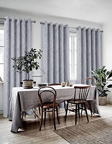 always4u Blickdichte Gardinen Blattmuster Verdunkelungsvorhang mit Ösen, Elegente Vorhang für Wohnzimmer Modern Schallschutz, Silber, 245x140cm 2er Set von always4u
