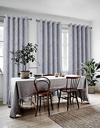 always4u Blickdichte Gardinen Blattmuster Verdunkelungsvorhang mit Ösen, Elegente Vorhang für Wohnzimmer Modern Schallschutz, Silber, 260x140cm 2er Set von always4u