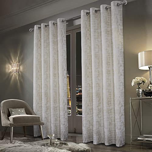 always4u Gardinen mit Muster Gold Blickdicht 100%, Samt Vorhang Wohnzimmer, Vorhang Verdunkelung mit ösen, Stoff Glänzend Eleganter, Weiß 2er Set 213x132cm von always4u