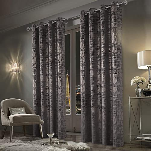 always4u Gardinen mit Muster Gold Blickdicht 100%, Samt Vorhang Wohnzimmer, Vorhang Verdunkelung mit ösen, Stoff Glänzend Eleganter, Dunkelgrau 2er Set 213x132cm von always4u