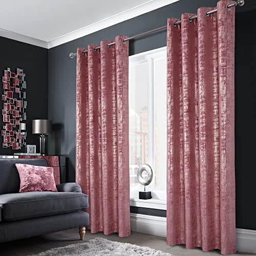 always4u Gardinen mit Muster Gold Blickdicht 100%, Samt Vorhang Wohnzimmer, Vorhang Verdunkelung mit ösen, Stoff Glänzend Eleganter, Rosa 2er Set 140x245cm von always4u