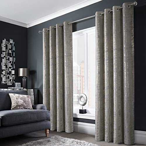 always4u Gardinen mit Muster Gold Blickdicht 100%, Samt Vorhang Wohnzimmer, Vorhang Verdunkelung mit ösen, Stoff Glänzend Eleganter, Silber 2er Set 213x132cm von always4u