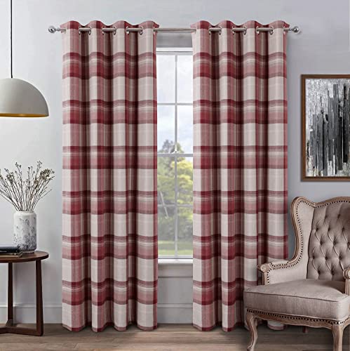 always4u Rot Karo Vorhänge Plaid Bauernhaus Fenstervorhänge Highland Wolloptik Ösen Vorhänge für Wohnzimmer Schlafzimmer 2 Paneele 137 x 249 cm von always4u