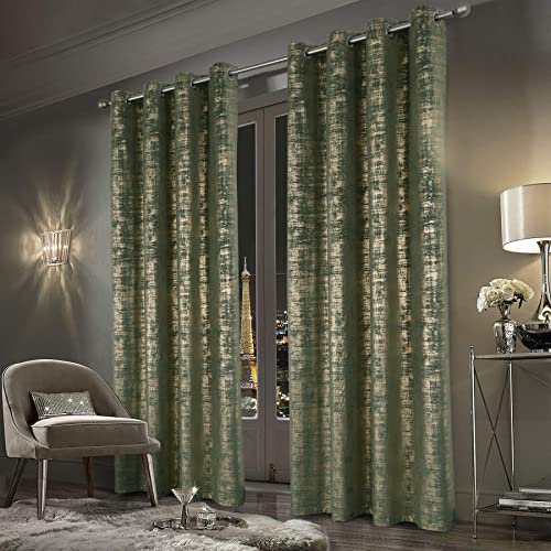 always4u Salbeigrün Weiche Samtvorhänge Gardinen Blickdicht 240 cm Länge Luxus Schlafzimmer Vorhänge Goldfolie Druck Fenstervorhänge für Wohnzimmer Schlafzimmer 2er Set von always4u