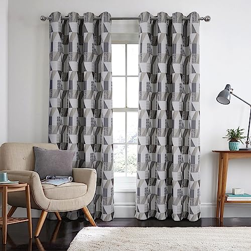 always4u Verdunkelungsvorhang in Leinenoptik, Gardinen mit geometrischen Mustern, Wärmeisolierende Vorhänge mit Ösen für Wohnzimmer und Schlafzimmer, Modern, Beige 137x213cm 2er Set von always4u