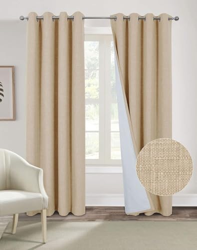 always4u Vorhang Blickdicht 100% mit Ösen, Elegente Gardinen Wohnzimmer Modern Abdunkelnde Vorhänge Schallschutz Schlafzimmer Fenster, Beige 260x140cm 2er Set von always4u