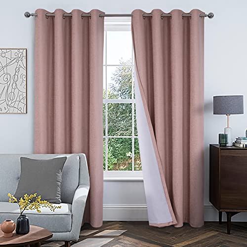 always4u Vorhang Blickdicht mit Ösen Chenille, Verdunkelung Gardinen Modern für Wohnzimmer Schlafzimmer, Elegante Scheibengardinen Kälteschutz, 245x140cm, Rosa, 2er Set von always4u