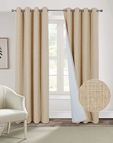 always4u Vorhang Blickdicht 100% mit Ösen, Elegente Gardinen Wohnzimmer Modern Abdunkelnde Vorhänge Schallschutz Schlafzimmer Fenster, Beige 245x140cm 2er Set von always4u