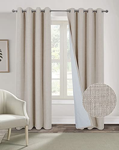 always4u Vorhang Blickdicht 100% mit Ösen, Elegente Gardinen Wohnzimmer Modern Abdunkelnde Vorhänge Schallschutz Schlafzimmer Fenster, Weiß Elfenbein 245x140cm 2er Set von always4u