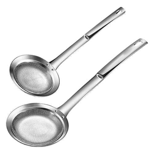 2pcs Professionelle Edelstahl Feinnetze Skimmer Löffel Küchenöl Schaumfilter Mit Verstärktem Ergonomischem Lebensmittelsieb Mit Hangloch 2pcs Professionelle Edelstahl Feinnetze Skimmer Löffel Küchenöl Schaumfilter Mit Verstärktem Ergonomischem Lebensmittelsieb Mit Hangloch von amangul