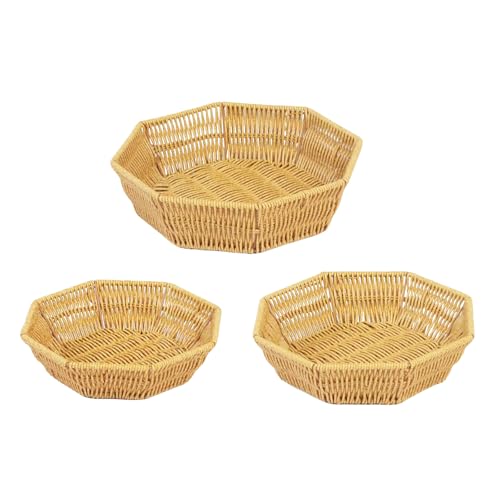 3 elegante achteckige Snack-Teller aus Rattan-Imitat, gewebter Obstkorb für den Schreibtisch, Mehrzweck-Brot-Serviertablett von amangul