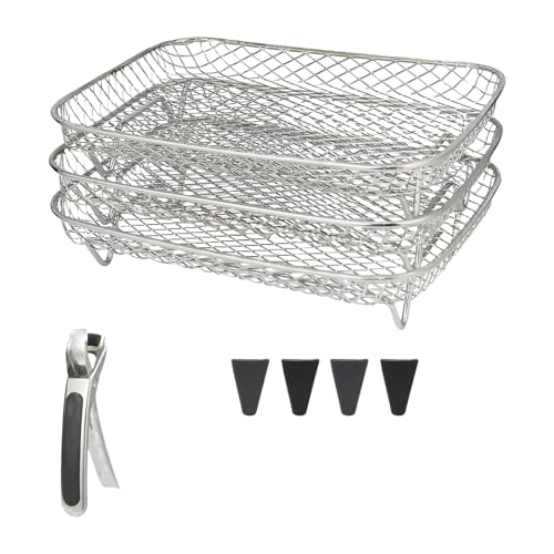 Edelstahl Air Fritteusen Zubehör Set 3 Etagen Stapelbar Dehydrator Racks mit Clip und Silikonfüßen für Fritteusen von amangul