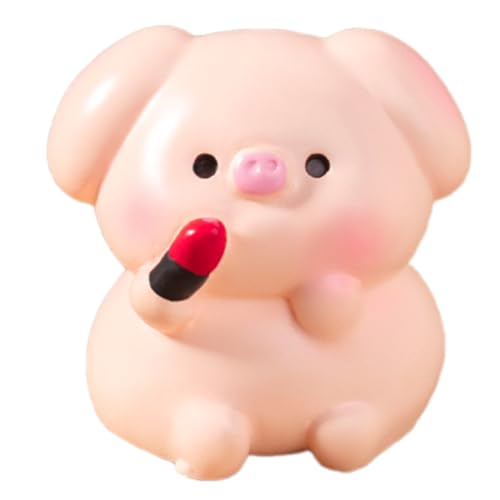 amangul Beauty Makeup Piggy Figuren Miniaturen für Auto Armaturenbrett Ornament und Home Office Desktop Regale Dekore Figuren Puppen (Lipstick) von amangul