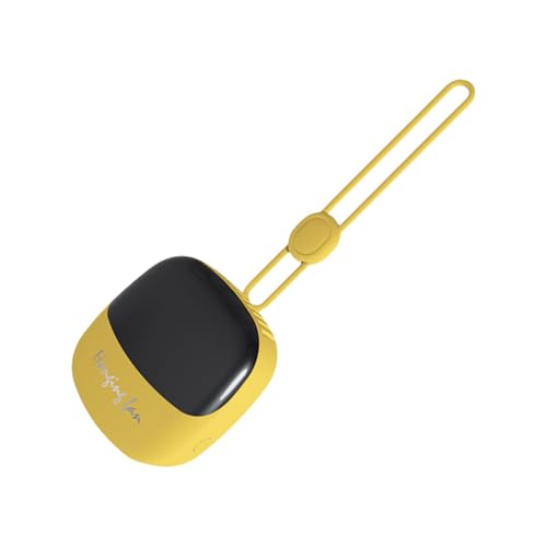 amangul Tragbarer Miniatur-Hals-Ventilator mit Digitalanzeige, verstellbare Windgeschwindigkeit, elektrischer Ventilator, tragbares Kühlgerät (gelb) von amangul