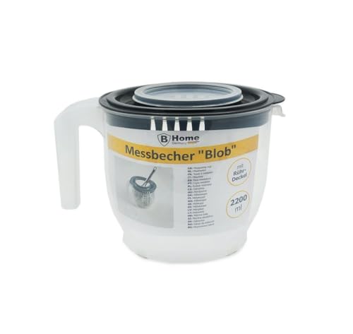 Messbecher Mixbecher mit Handgriff 2 Liter Skala Deckel und Spritzschutzdeckel (GRAU) von amara-global