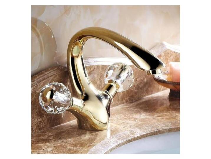 AYCDL Waschtischarmaturen Gold Messing Kristall Griff Wasserhahn Wc-Mischer Wasserhahn Deckmontage Waschbecken Kran Wasserhähne, Küchenspüle Wasserhahn, Wj5501,A von amazon