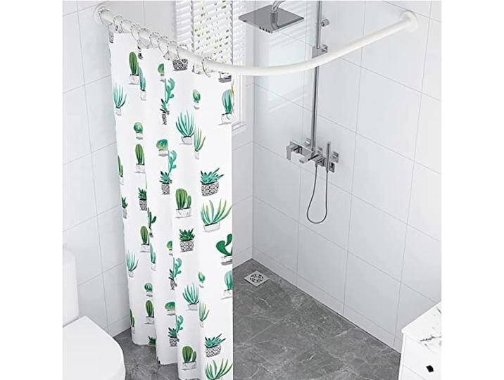Ausziehbare Duschvorhangstange kein Bohren Gebogene Duschvorhangstange L-Form verstellbare Duschstange für Duschvorhang für Badezimmerecke,Weiß,70 to 95x90 to 130cm von amazon