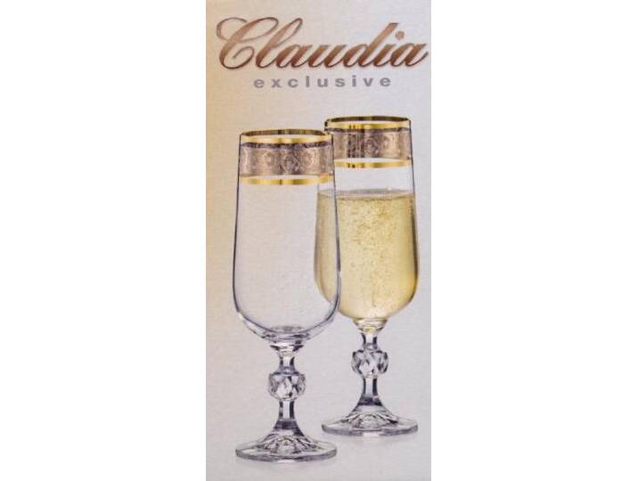Bohemia Exclusive Crystal 6 Champagnergläser mit Silbergravur mit Goldrand 200 ml von amazon