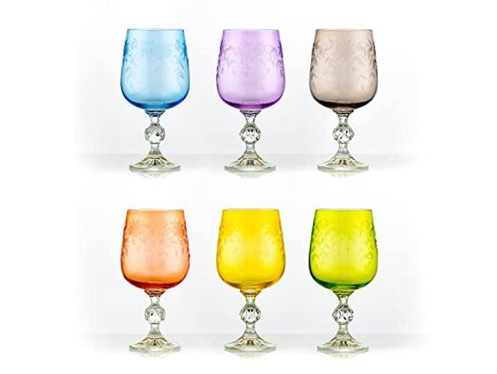 Crystalex Weingläser Floral Claudia Kristallglas Weinglas 340 ml mehrfarbig Gravur 6er Set Bohemia von amazon