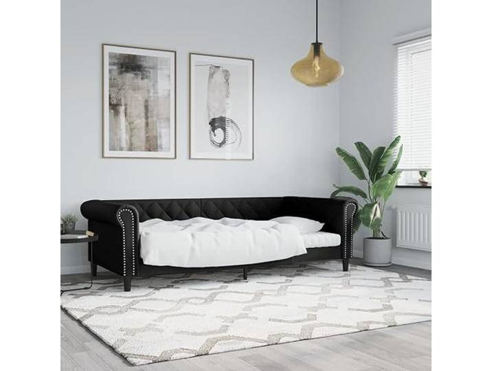 DJEKA Tagesbett Schlafsofa Sofabett Bett Sofa mit Schlaffunktion Bettgestell Schlafcouch Bettrahmen Einzelbetten Kunstleder Matratze Nicht enthalten-Schwarz-Kunstleder-90 x 200 cm-ohne Matratze von amazon