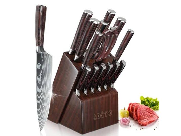 Dfito Messerset mit Messerblock, 15-teiliges Profi Küchenmesser Set mit Block, Scharf Profi Kochmesser Set, Profi Messerset mit 12 pcs Küchenmessern,Schere, Messerschärfer und Messerhalter Dfito Messerset mit Messerblock, 15-teiliges Profi Küchenmesser Set mit Block, Scharf Profi Kochmesser Set, Profi Messerset mit 12 pcs Küchenmessern,Schere, Messerschärfer und Messerhalter von amazon