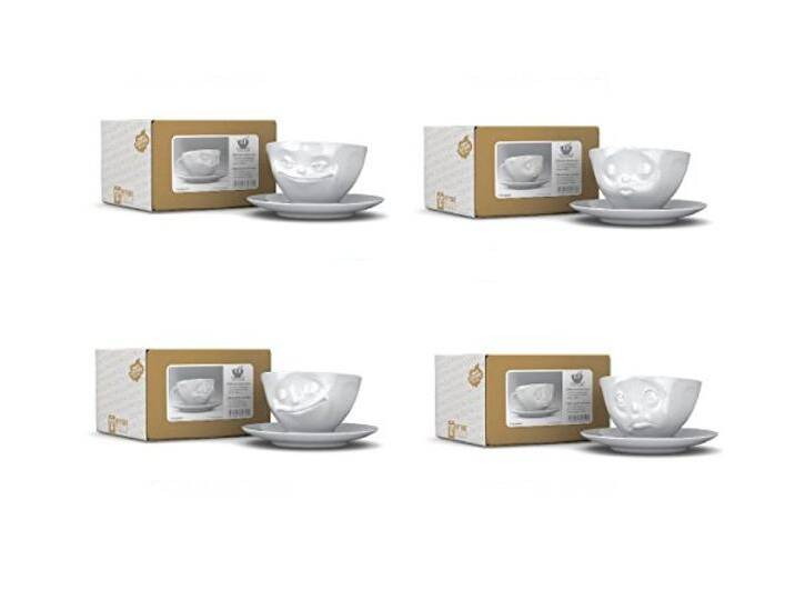 Fiftyeight 4er Tassen-Set GRINSEND & KÜSSEND & GLÜCKLICH & KÜSSEND + 1 Packung Design Servietten von amazon