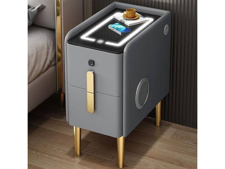 KEJIAWU Smart Bedside Table with Charging Station and 2 USB, 3 Colors Nightstand with Fingerprint Lock and LED, Modern End Side Table with Drawer for Bedrooms (Color : Light Gray, Size : 35CM/13.7IN) von amazon