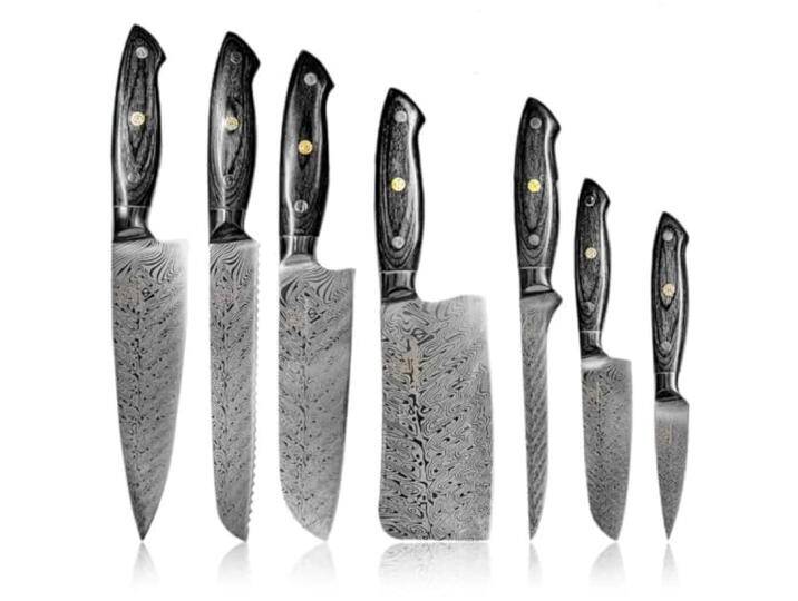 Küchenkompane - Edelstahl Messerset Kumai - 7-teiliges Küchenmesser Set - Kochmesser im Damast Design mit Epoxidharz Griff inkl. Geschenkbox - rostfreie & scharfe Messer - Designed in Germany von amazon